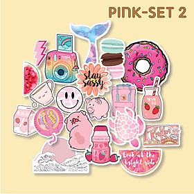 Mua Bộ 20 sticker Pink tone nhãn dán màu hồng pastel trang trí mũ bảo hiểm  đàn  guitar  ukulele  điện thoại laptop