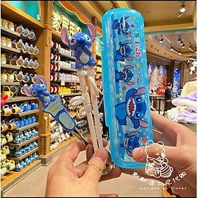 Set hộp đũa muỗng tập ăn nhựa 3D Disney hình Stitch