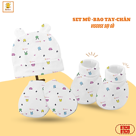 Set mũ, bao tay,bao chân cho bé Babiboo chất liệu viscose họa tiết xinh xắn, mềm mại BTK38 +BTK39