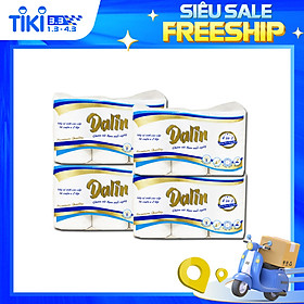 - BỘ 4 LỐC 6 CUỘN GIẤY VỆ SINH NGUYÊN SINH CÓ LÕI DALIN CAO CẤP