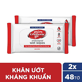 Bộ 2 Khăn giấy ướt kháng khuẩn Lifebuoy size lớn (48 tờ x2)