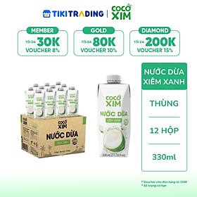 Thùng 12 Hộp Nước Dừa Cocoxim Xanh (330ml x12 Hộp)