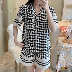 Pijama Mặc Nhà, Bộ Đồ Ngủ Nữ Cộc Họa Tiết Caro Đen Đỏ Chất Xịn CCCP16