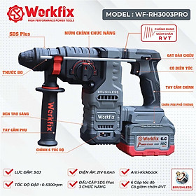 Mua Máy khoan đục bê tông pin WORKFIX WF-RH3003PRO  Anti-kickback  giảm rung chấn RVT  3 chức năng  6 tốc độ