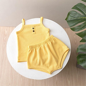 Bộ quần áo hai dây chất cotton thoáng mát, phong cách Hàn Quốc cho bé gái size từ 0 đến 24 tháng tuổi (3 - 15kg)