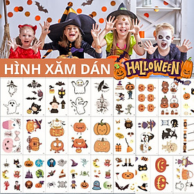 Hình Xăm Miếng Dán Halloween Bí Ngô, Phù Thủy, Bát Kẹo Ma, Dơi Thỏ Mèo Hình Dán Cho Lễ Hội Hoá Trang
