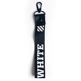 Móc khóa dây Strap dây vải chữ WHITE - đen