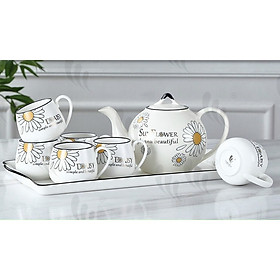 Mua BỘ ẤM PHA TRÀ KÈM KHAY SỨ CAMELIA  DÁNG TRÒN HỌA TIẾT  HOA CÚC XINH XẮN - ANTH423
