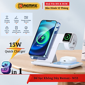 Đế sạc không dây đa năng 3 in 1 chính hãng Remax RP W53 Dock sạc hỗ trợ sạc nhanh không dây 15W cho 8 Plus trở lên - Hàng Chính Hãng Remax