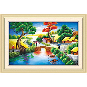 Tranh thêu chữ thập, tranh thêu kín Phong cảnh làng quê AL51405, kích thước 68 x 42 cm