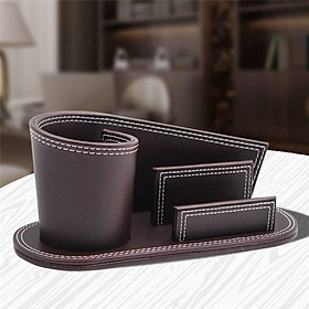 Leather Pen Container Holder Desktop Storage Organiser Box Name Card Holder