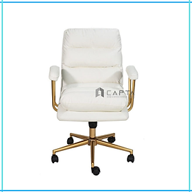 Ghế nữ làm việc màu trắng nệm da PU chân tăng giảm Ghế trang điểm chân nhũ vàng CE1018-P - Golden leg leather chair