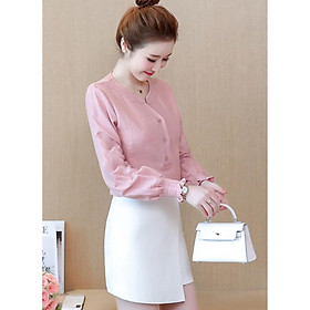 Áo sơ mi phối nút cỗ v xinh xinh by6357by