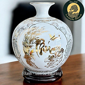 Bình hút lộc Bát Tràng vẽ vàng Phúc Lộc Thọ trắng RỒNG VIỆT cho người mệnh Kim, mệnh Thủy