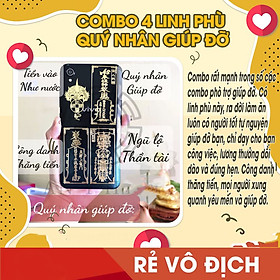 Combo 4 lá linh phù quý nhân giúp đỡ QUÝ NHÂN GIÚP ĐỠ+CÔNG DANH THĂNG TIẾN+TIỀN VÔ NHƯ NƯỚC+NGŨ LỘ THẦN TÀI. Để bóp ví, dùng làm miếng dán điện thoại, máy tính, nhà cửa, xe