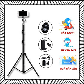 Mua  TRIPOD  Cây Livestream Selfiecom - Hỗ trợ chụp ảnh  quay video  chơi tiktok  gắn đèn livestream - Tặng kèm remote bluetooth chụp ảnh- Hàng chính hãng