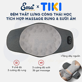 Đệm kê lưng chống thoát vị đĩa đệm EMA tích hợp massage rung & chườm nóng, gối kê lưng giảm đau lưng, tăng tuần hoàn máu