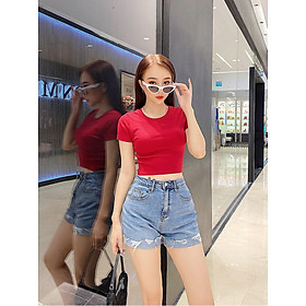 Áo thun nữ croptop cổ tròn nhiều màu siêu xinh THỎ TÂY