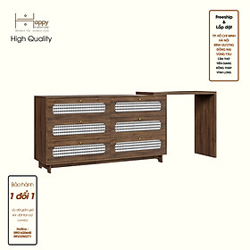 HAPPY FURNITURE , Tủ lưu trữ 6 ngăn kéo mây đan kết hợp bàn - VENNI , BAN_117 , 240cm x 45cm x 89cm DxRxC