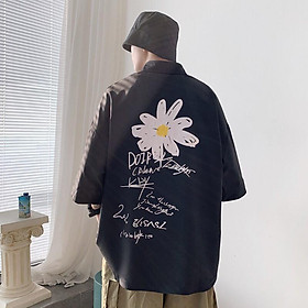 Áo sơmi tay lỡ kaki unisex Wind Quốc Dân hoa cúc, áo sơmi tay lỡ Ulzzang Wind