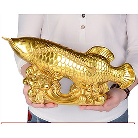 Mua Tượng linh vật cá chép hóa rồng cưỡi gậy như ý bằng đồng thau phong thủy