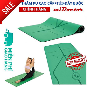 Thảm Tập Yoga Da PU Định Tuyến - Màu Xanh Lá - Chính Hãng miDoctor - Tặng Kèm Túi Đựng và Dây Buộc Cao Cấp