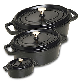 Nồi Gang Tròn Staub Oval- Đỏ Cherry/Đỏ lựu/Đen/Vàng Nhiều Kích Cỡ