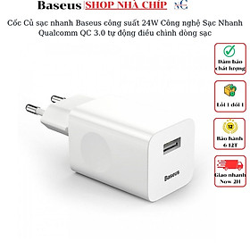 Hình ảnh Cốc Củ sạc nhanh Baseus công suất 24W Công nghệ Sạc Nhanh Qualcomm QC 3.0 tự động điều chình dòng sạc - Hàng nhập khẩu