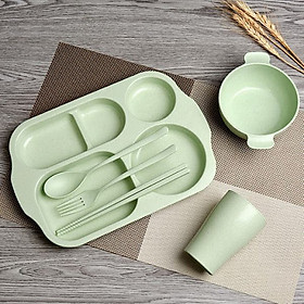 Mua Bộ khay đựng đồ ăn 6 món (khay  ly  bát  thìa  nĩa  đũa)  bằng lúa mạch dễ thương  tiện dụng - màu giao ngẫu nhiên