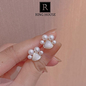 Khuyên tai bông tai nữ đôi bàn chân hạt trai trắng sáng đẹp Ring House