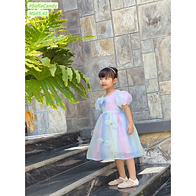 Váy công chúa bé gái cộc tay 1-10 tuổi màu 7 sắc cầu vồng, Đầm dự tiệc cho bé vải tơ cao cấp điệu đà đáng yêu