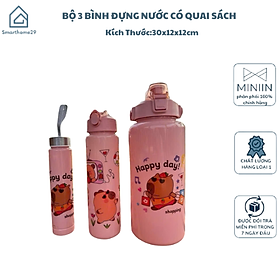 Bộ 3 Bình Đựng Nước Có Quai Sách – Bình Nhựa PC An Toàn, Tiện Dụng - HÀNG CHÍNH HÃNG MINIIN