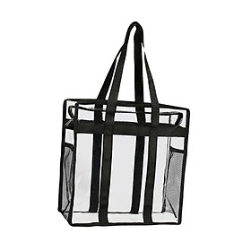 Clear Tote Bag Large Capacity with Mesh Pockets for Concerts Gym Travel Black
