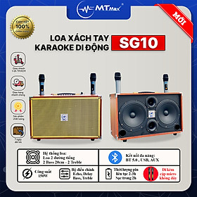 Loa Xách Tay Di Động Karaoke SG10 Bass20 Âm Thanh Chắc Kèm 2 Micro Bảo Hành 12 Tháng Hàng Chính Hãng