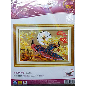 Mua Tranh thêu đồng hồ chim công LV3449 - 70 x 50 cm - chưa thêu