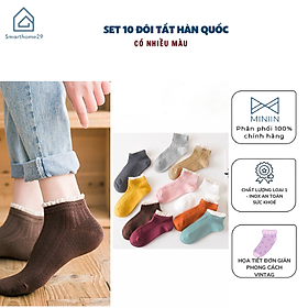 Set 10 Đôi Tất Nữ Cổ Ngắn Nhún Bèo phong cách Hàn Quốc xinh xắn dễ thương nhiều màu - HÀNG CHÍNH HÃNG MINIIN