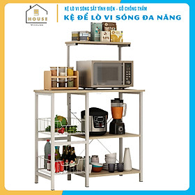 Hình ảnh Kệ lò vi sóng đa năng 185N thương hiệu 9House kệ bếp để lò nướng nồi cơm điện kèm giá rổ để rau củ gia vị loại khung sắt dày sơn tĩnh điện chống rỉ mặt gỗ MDF lõi xanh chống ẩm bề mặt phủ melamine chống thấm cao cấp - Hàng chính hãng