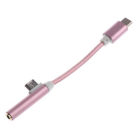 To 3.5mm Headphone Audio USB-C Charging Splitter Adapter Rose Gold