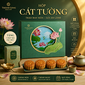 Hộp 4 Bánh Trung Thu Cát Tường (Gà Quay, Vi Cá Jambon, Hạt Sen, Khoai Môn) Thành Long - 2 Trứng 220g