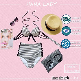 Bikini 2 mảnh, đồ bơi cạp cao sọc caro đan dây sexy tắm biển quyến rũ BN109
