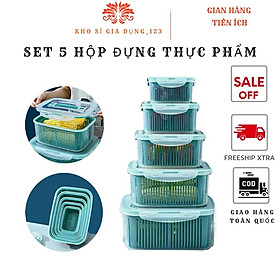 SET 5 Hộp Nhựa Đựng Thực Phẩm Hộp Đựng Thức Ăn Có Nắp Kín  Bộ 5 Hộp Đựng Rau Củ Quả bảo quản thực phẩm.