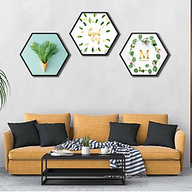 Bộ 3 tranh decor hình lục giác treo tường, thiết kế hiện đại, độc đáo, phù hợp với nhiều không gian - LG005