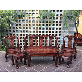 Bộ bàn ghế salon gỗ Tràm Tay 8 đỉnh Đào tựa Bình