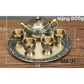 Bộ Ấm Chén Bằng Đồng Cao Cấp, họa tiết tinh xảo