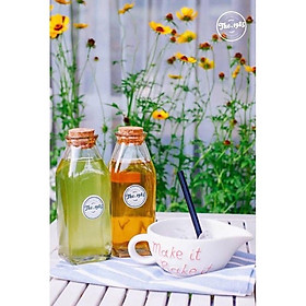 Mua Lọ thuỷ tinh nút gỗ  vai vuông đựng nước ép  sinh tố  decor trang trí (350ml)