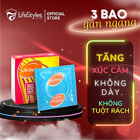 Bao cao su LifeStyles Fantasy Gân Ngang, Nhiều Gel Bôi Trơn tăng Khoái Cảm - Hộp 3 bao