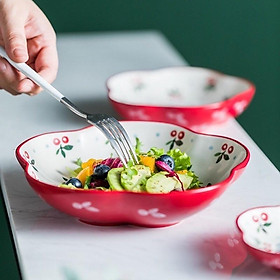 Mua Đĩa sâu lòng Cherry dáng bông hoa 5 cánh kiểu Bắc Âu