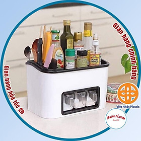 Kệ đựng gia vị nhà bếp 3 cốc để dao thớt nhựa Việt Nhật, Hộp đựng dụng cụ nhà bếp đa năng -Buôn rẻ 01227