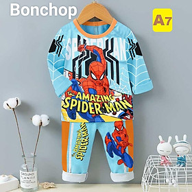 Bộ đồ siêu nhân tay dài cho bé từ 10-42kg. Chất thun lạnh, vô tư giặt máy - A7 Spi - 08:20-21Kg