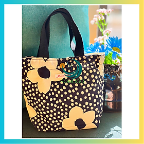 -Túi xách tay thời trang nữ- Túi Tote canvas 2 lớp, họa tiết in hoa phong cách Hàn Quốc